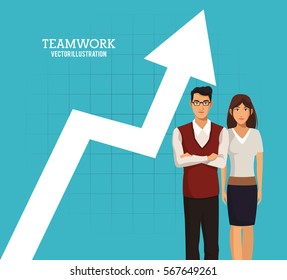 woman and man teamwork arrow chart business