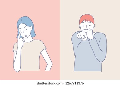 A woman and a man are teasing and scoffing at each other. hand drawn style vector design illustrations.