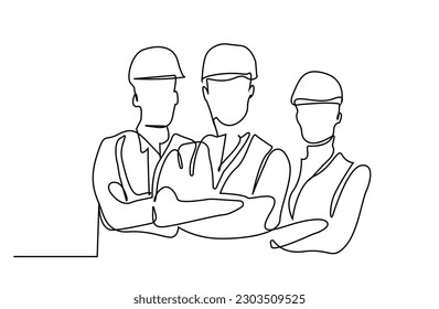 woman man three industrial workers engineer pose line art