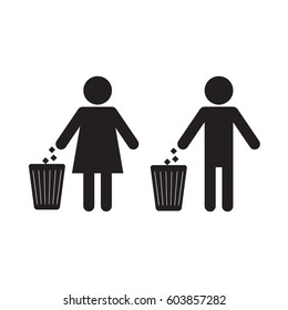Woman and man throws garbage icon
