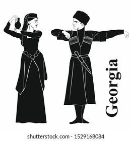 woman and man in traditional Georgian costumes. vector illustration