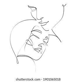 Woman and man. Two faces drawing with lines. Fashion, beauty and love concept, minimalist, vector illustration for t-shirt, print design, covers, web