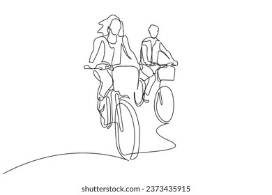 mujer hombre dos amigos amantes pareja montar en bicicleta juntos momentos felices coquetear línea de arte diseño