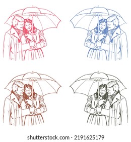 Woman And Man Under The Umbrella Vector Illustration
