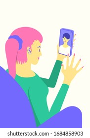 woman and man use smartphone for social distancing preventing coronavirus covid-19