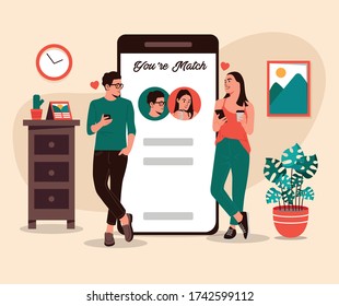 Woman and Man Using Dating apps Vector illustration