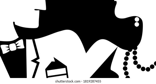Woman and man vector simple illustration. For fashion, party, celebration, wedding, accessories invitation. Vector 
