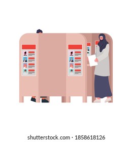 Woman And Man In Voting Booth On White Background Vector Illustration Design