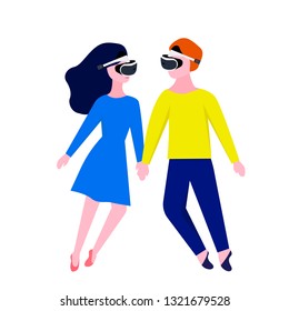 Woman and man in VR glasses