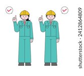 Woman and man in work clothes pointing
