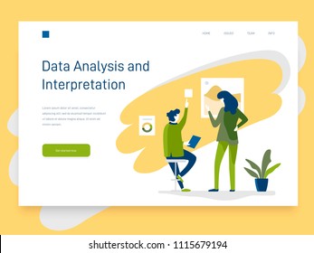 A woman and a man work with statistic and choose some options. Vector illustration. Landing page concept