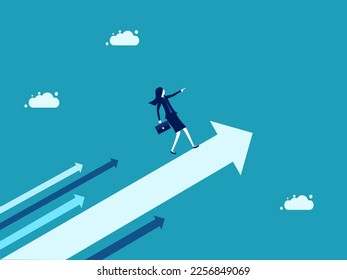 woman manager raised pointing growth direction on arrow. business and investment concept. vector illustration