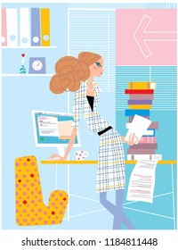Woman manager at work at her workplace. Vector