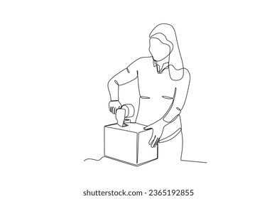 A woman is managing her business. Dia de la mujer emprendedora one-line drawing