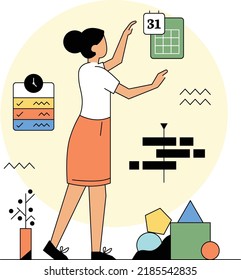 mujer que gestiona el programa y las tareas