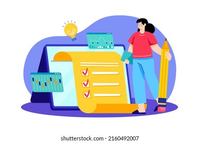 Woman managing scheduled task list Illustration concept. Flat illustration isolated on white background