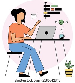 woman managing tasks and working with team remotely
