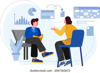 Woman and Mand Discuss in Office