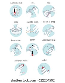 Woman Manicure Set. Beautiful Female Nails Step By Step. Vector Illustration.