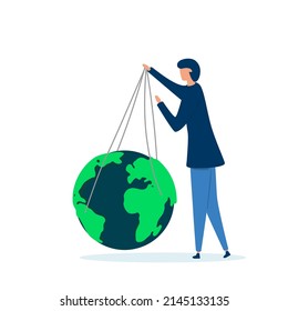 Woman manipulate of the world abstract illustration