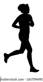 Woman marathon racer running vector silhouette. Healthy lifestyle sports lady. Traditional sport race. Urban runners on the street. Runner in the race. Girl run, jogging after work.