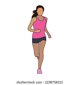 a woman marathon runner is running wearing a simple t-shirt, jogging in the morning
