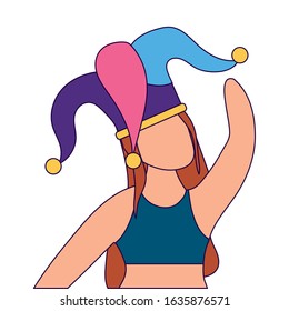 Woman with mardi gras hat design, Party carnival decoration celebration festival holiday fun new orleans and traditional theme Vector illustration