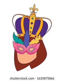 Woman with mardi gras mask and crown design, Party carnival decoration celebration festival holiday fun new orleans and traditional theme Vector illustration