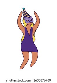Woman with mardi gras mask and hat design, Party carnival decoration celebration festival holiday fun new orleans and traditional theme Vector illustration