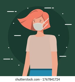 woman with mask design of medical care and covid 19 virus theme Vector illustration