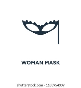 Woman Mask icon. Black filled vector illustration. Woman Mask symbol on white background. Can be used in web and mobile.