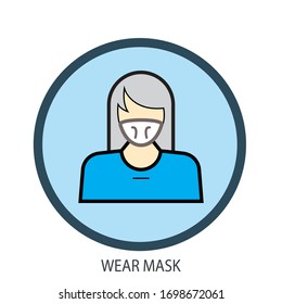 woman with mask icon illustration, vector isolated.