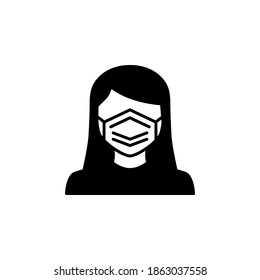 Woman with mask icon symbol vector on white background.
