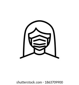 Woman with mask icon symbol vector on white background.