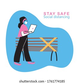 woman with mask on outdoor vector illustration desing