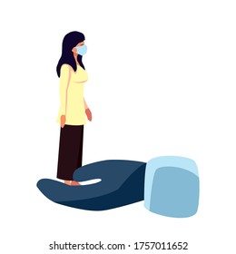 Woman with mask over glove design of Medical care and covid 19 virus theme Vector illustration