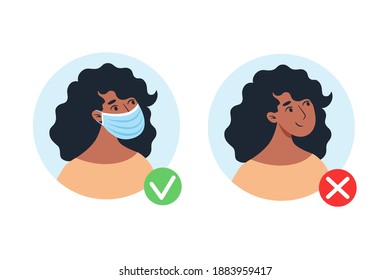 A woman in a mask and without a mask, no entry without a mask
