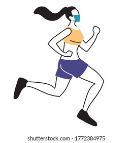 woman with masks doing exercise vector illustration desing