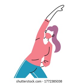 woman with masks doing exercise vector illustration desing