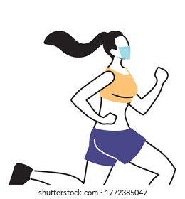 woman with masks doing exercise vector illustration desing