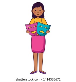 woman with masks theater film movie vector illustration