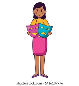 woman with masks theater film movie vector illustration  