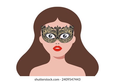 woman in a masquerade mask. flat vector illustration.
