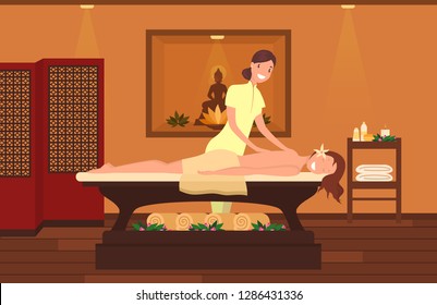 Woman at massage therapist cabinet. Beauty salon