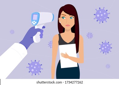 Woman Measuring Body Temperature Concept, COVID-19 Illustration