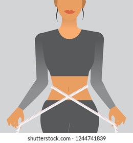 Woman measuring her waist illustration