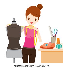 Woman Measuring Mannequin Body Shape, Needlework, Tailor, Handmade, Dressmaking, Hobby, Profession, Occupation