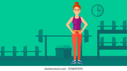 Woman measuring waist.
