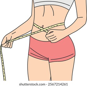 Woman Measuring Waist with Tape After Successful Weight Loss