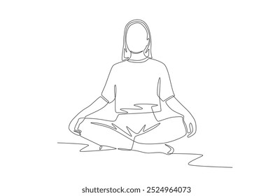 Woman in mediation. Wellbeing concept one-line drawing